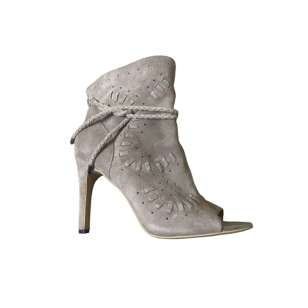 Dolce Vita ankle bootie heels brown suede open peep toe rope ankle wrap back zip